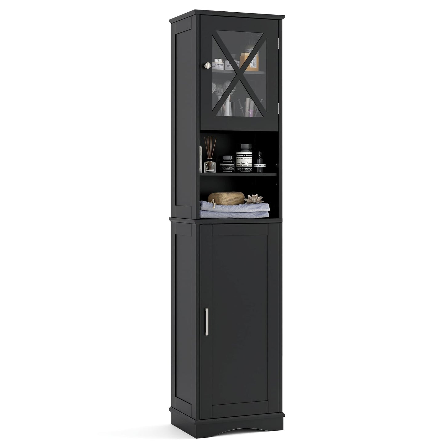 Tall Black Bathroom Cabinet with Adjustable Shelves