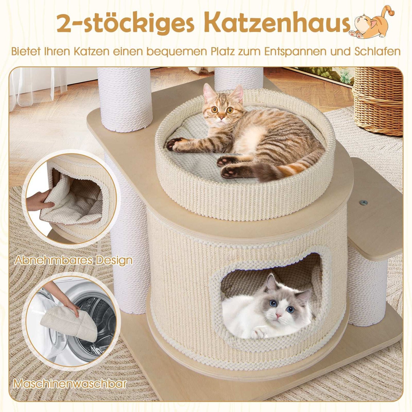 Tall Cat Tree with Hammock and Scratching Posts, 151 cm