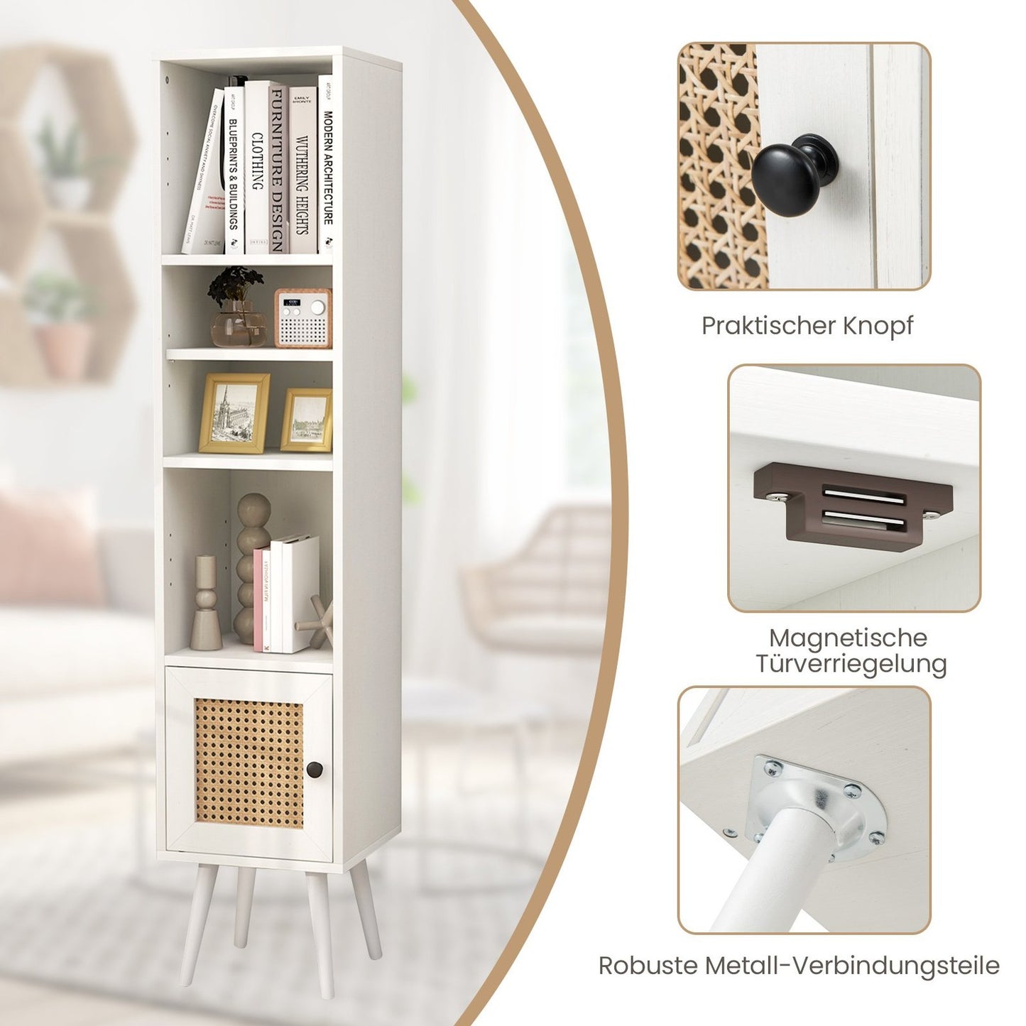 Tall Freestanding Rattan Cabinet with Adjustable Shelves