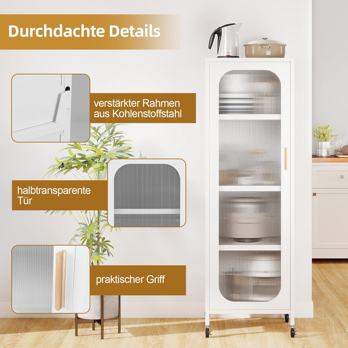 Tall Metal Kitchen Cabinet, Adjustable Shelves, White
