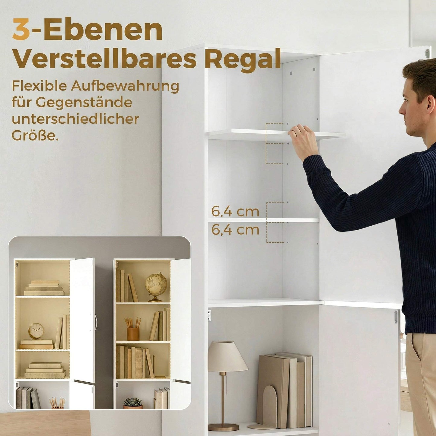 Tall White 5-Tier Bookshelf with Adjustable Shelves