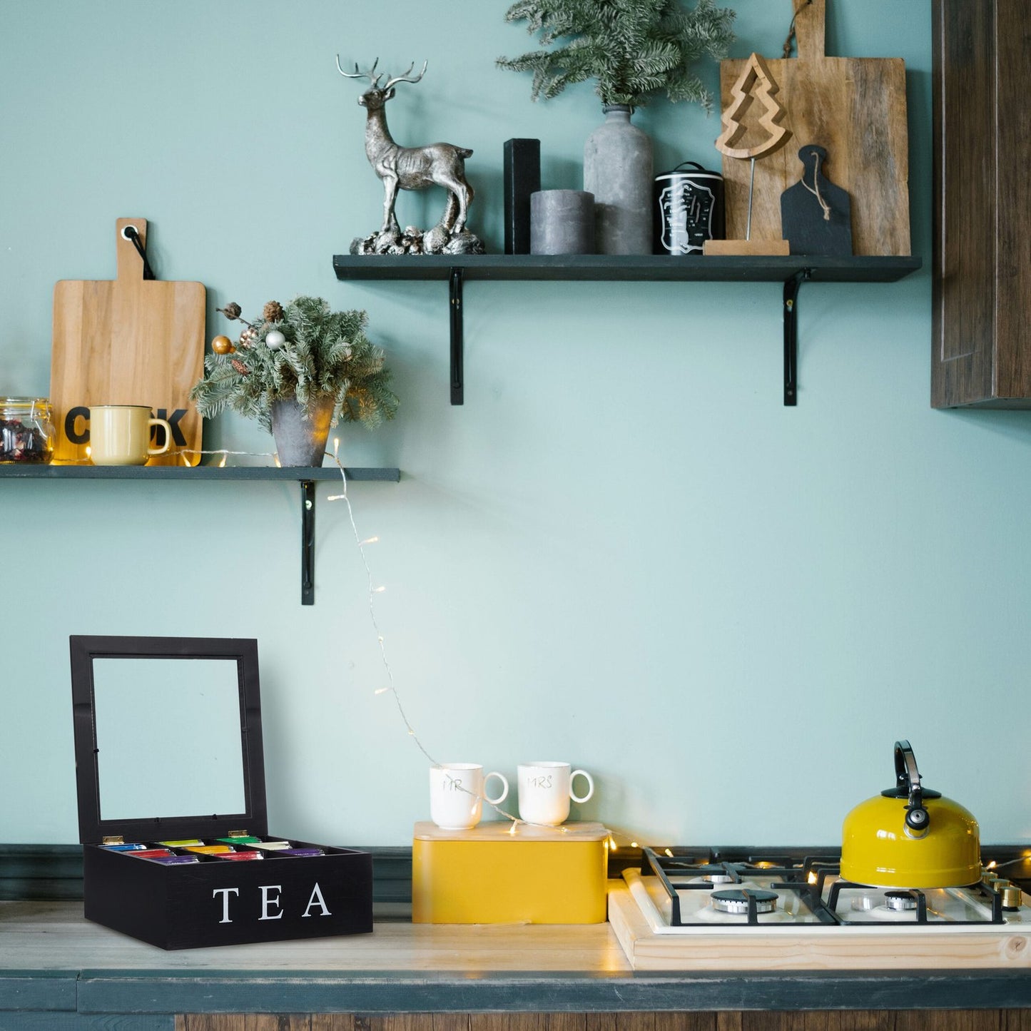 Tea Bag Organizer with 9 Compartments, Viewing Window