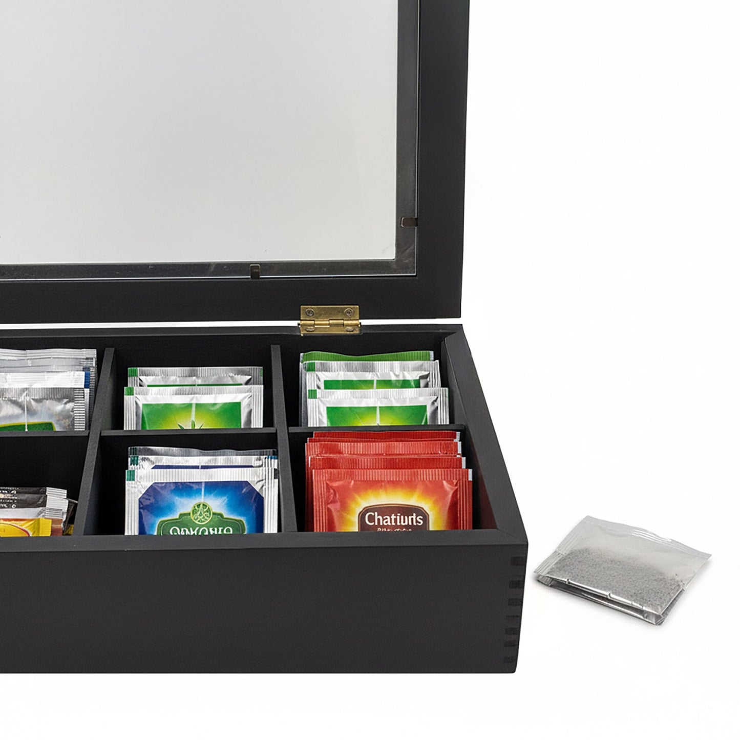 Tea Box with Lid, Bamboo, 12 Compartments