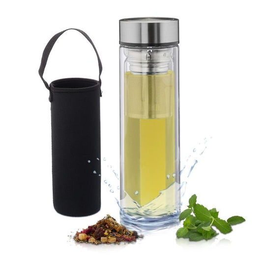 Tea bottle with strainer to take with you