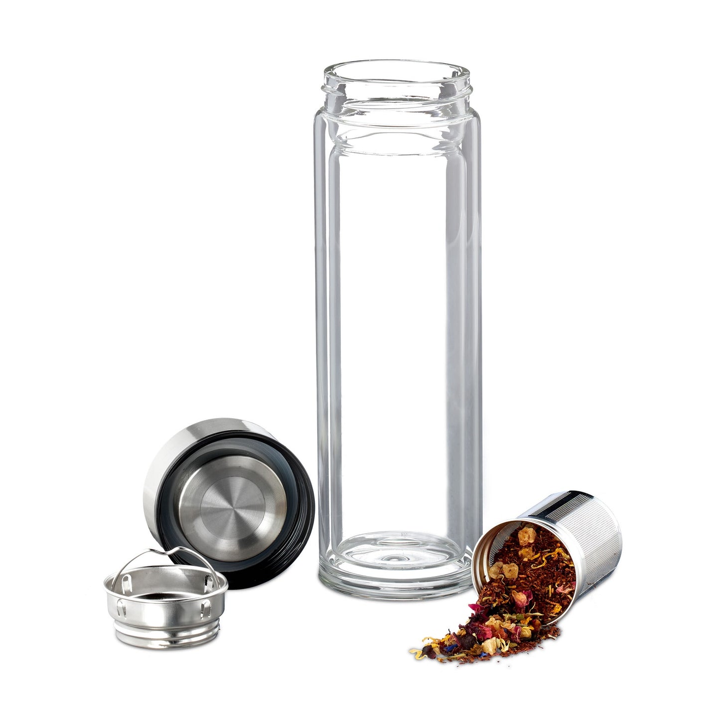 Tea bottle with strainer to take with you