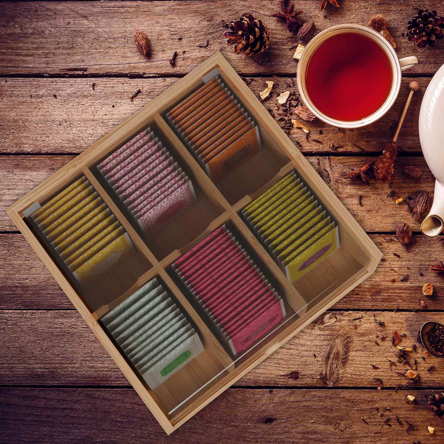 Tea box with 6 compartments