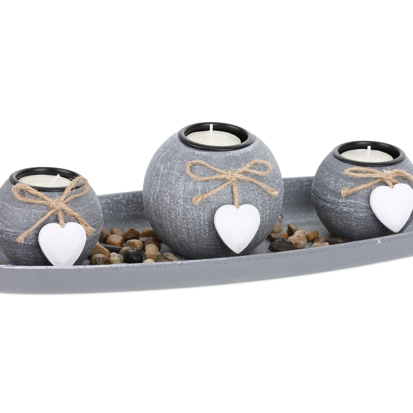 Tealight holder with tray and decorative stones