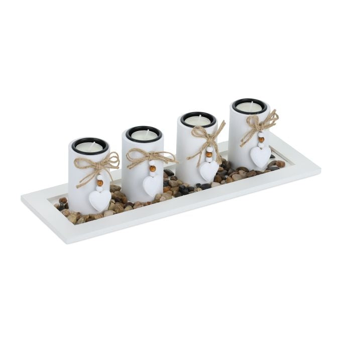 Tealight holder with tray & stones