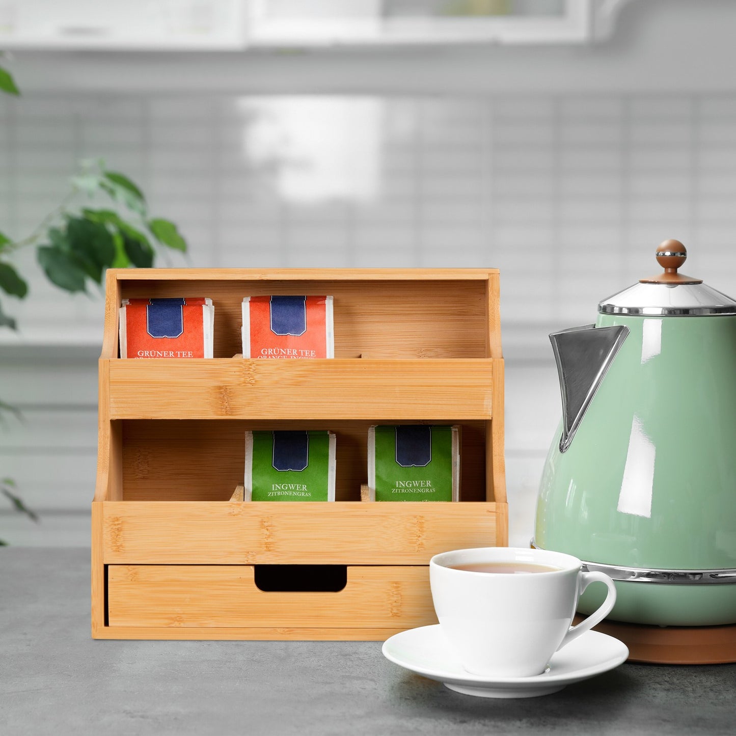 Tea organizer with drawer 9 compartments