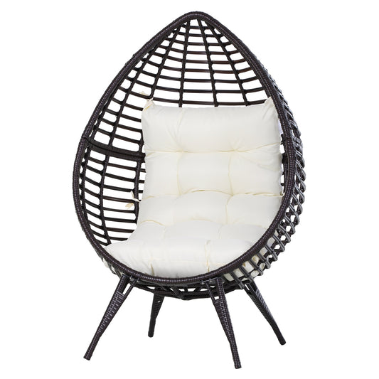Garden chair in drop-shaped rattan with cushion, brown steel