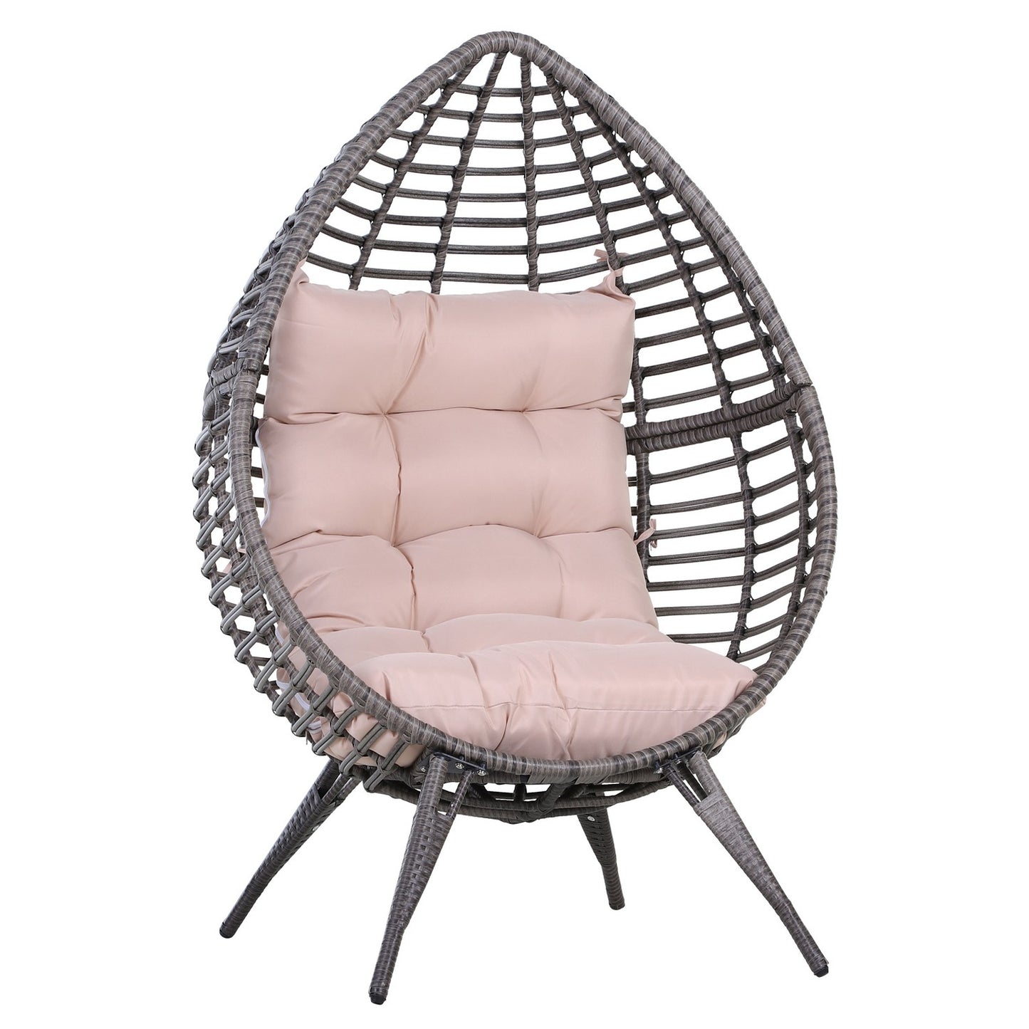 Raised tear-eyed rattan garden chair with cushion, steel grey