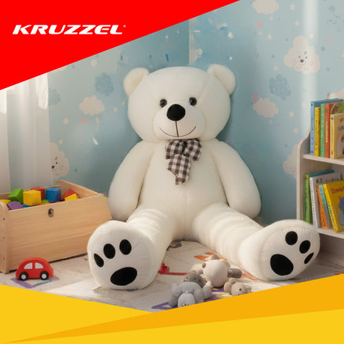Teddy Bear 140cm, Cream Plush with Bow