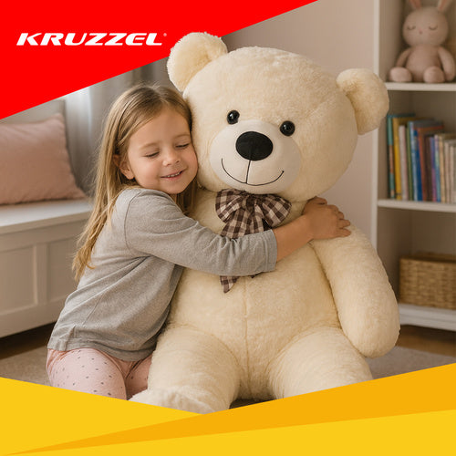 Teddy Bear 140cm, Cream Plush with Bow