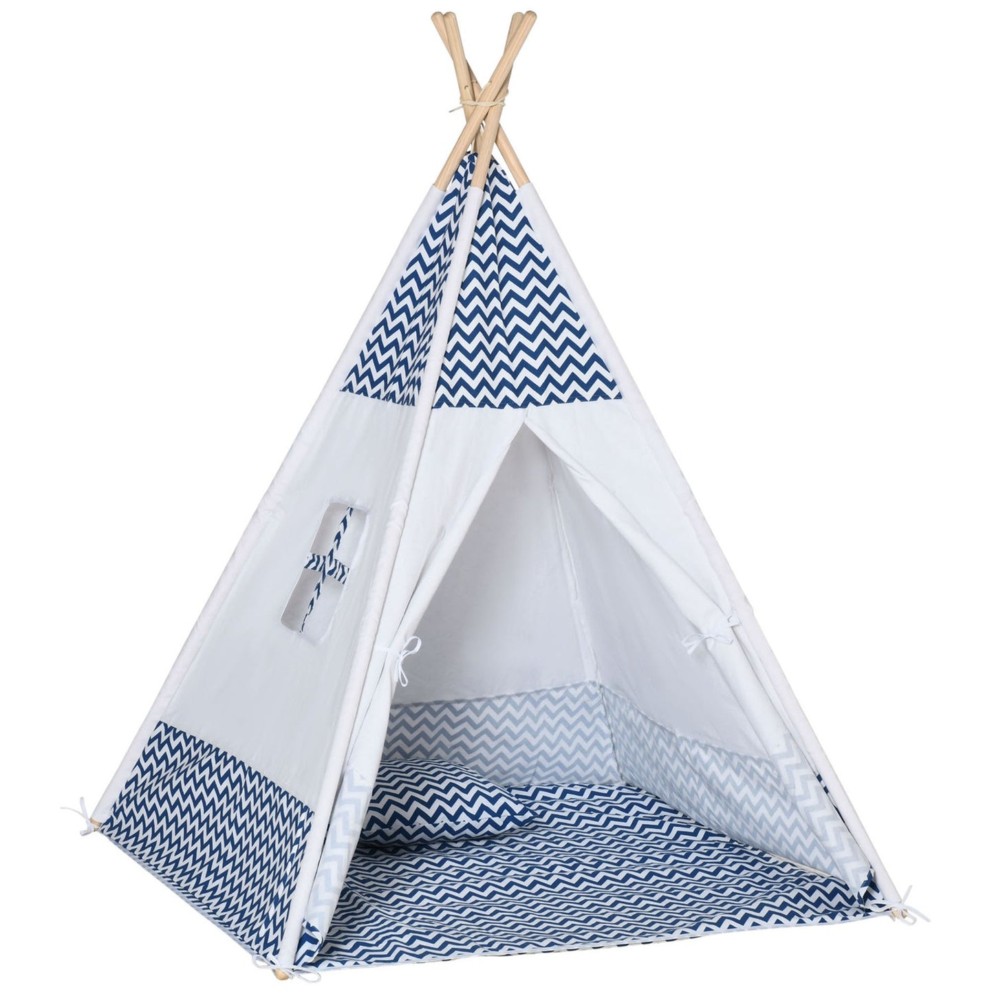 Teepee tent for children, white, with pillow & mat, indoor/outdoor