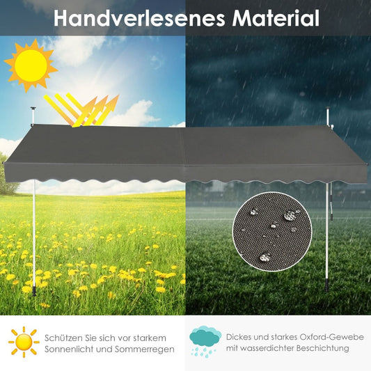 Telescopic Awning Sun Protection Extendable Canopy Sun Protection UV-Repellent Waterproof Awning 395cm Wide Gray