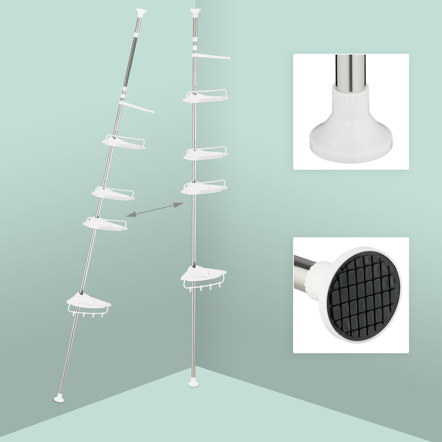 Telescopic Shower Caddy, Height-Adjustable with 4 Baskets