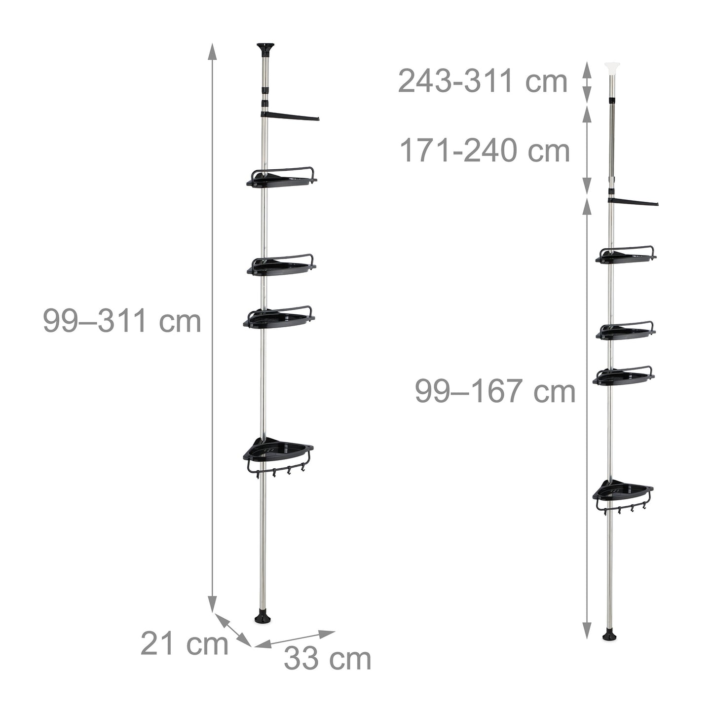 Telescopic Shower Caddy, Height-Adjustable with 4 Baskets