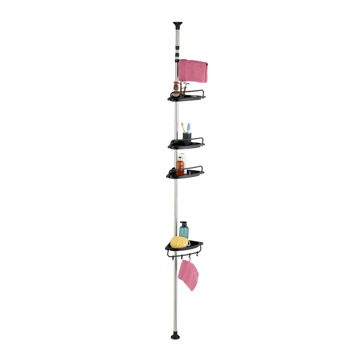 Telescopic Shower Caddy, Height-Adjustable with 4 Baskets