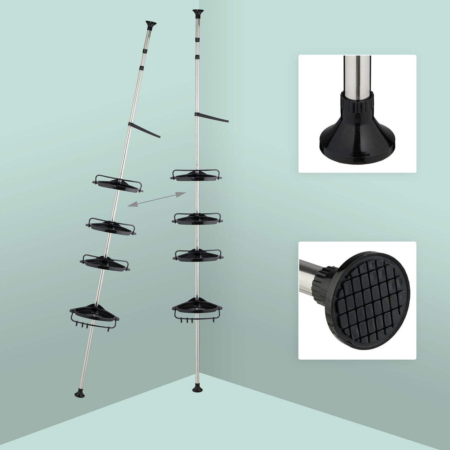 Telescopic Shower Caddy, Height-Adjustable with 4 Baskets