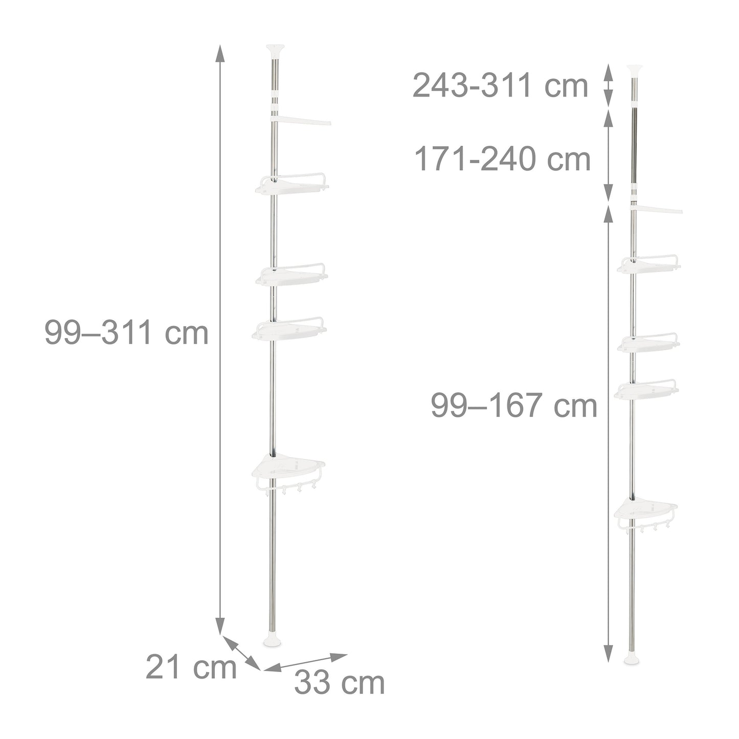 Telescopic Shower Caddy, Height-Adjustable with 4 Baskets