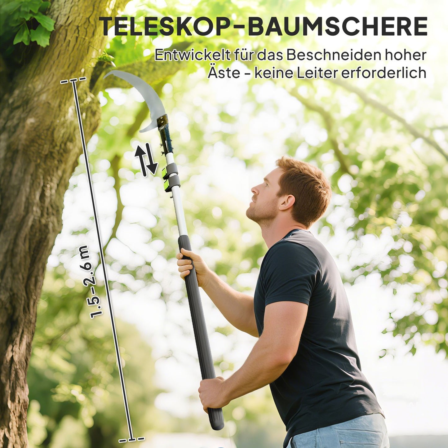 Telescopic Tree Pruner, 1.5–2.6 m, Rust-Resistant Blade