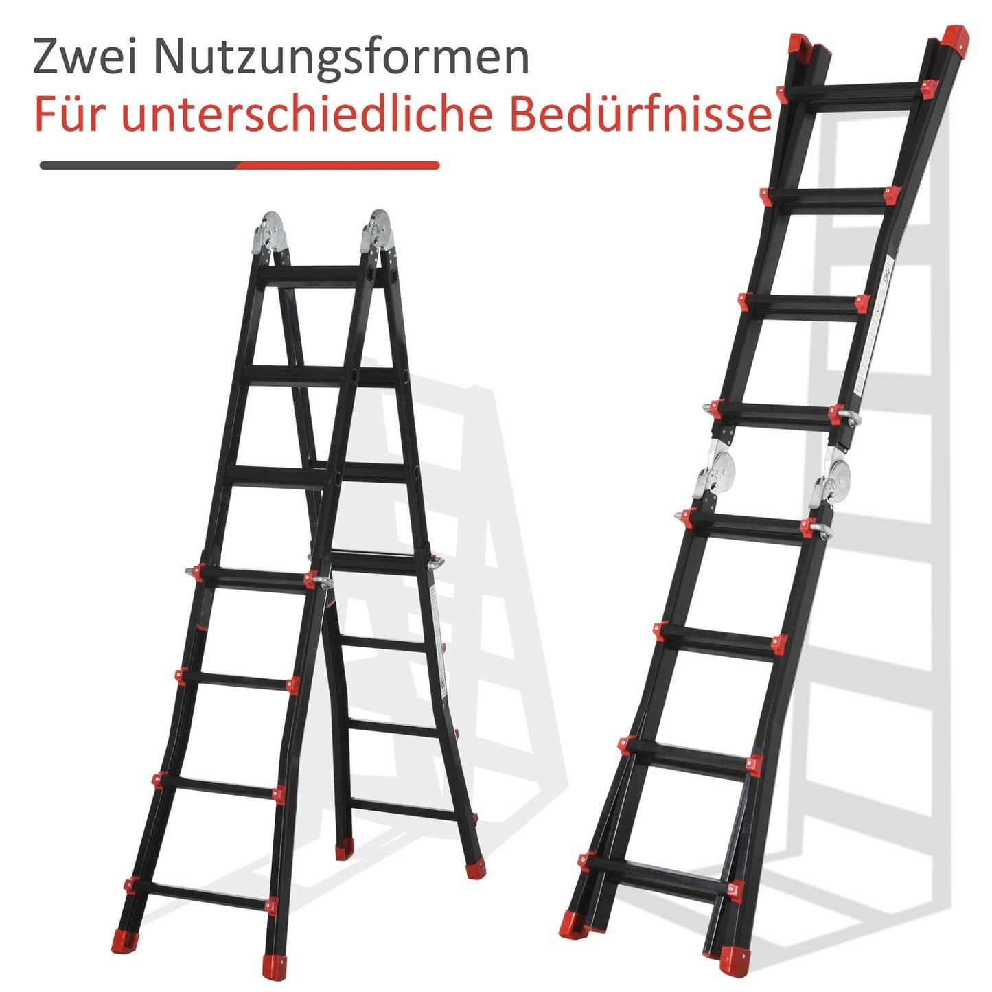 4 m aluminum telescopic ladder, foldable and non-slip, 150 kg capacity