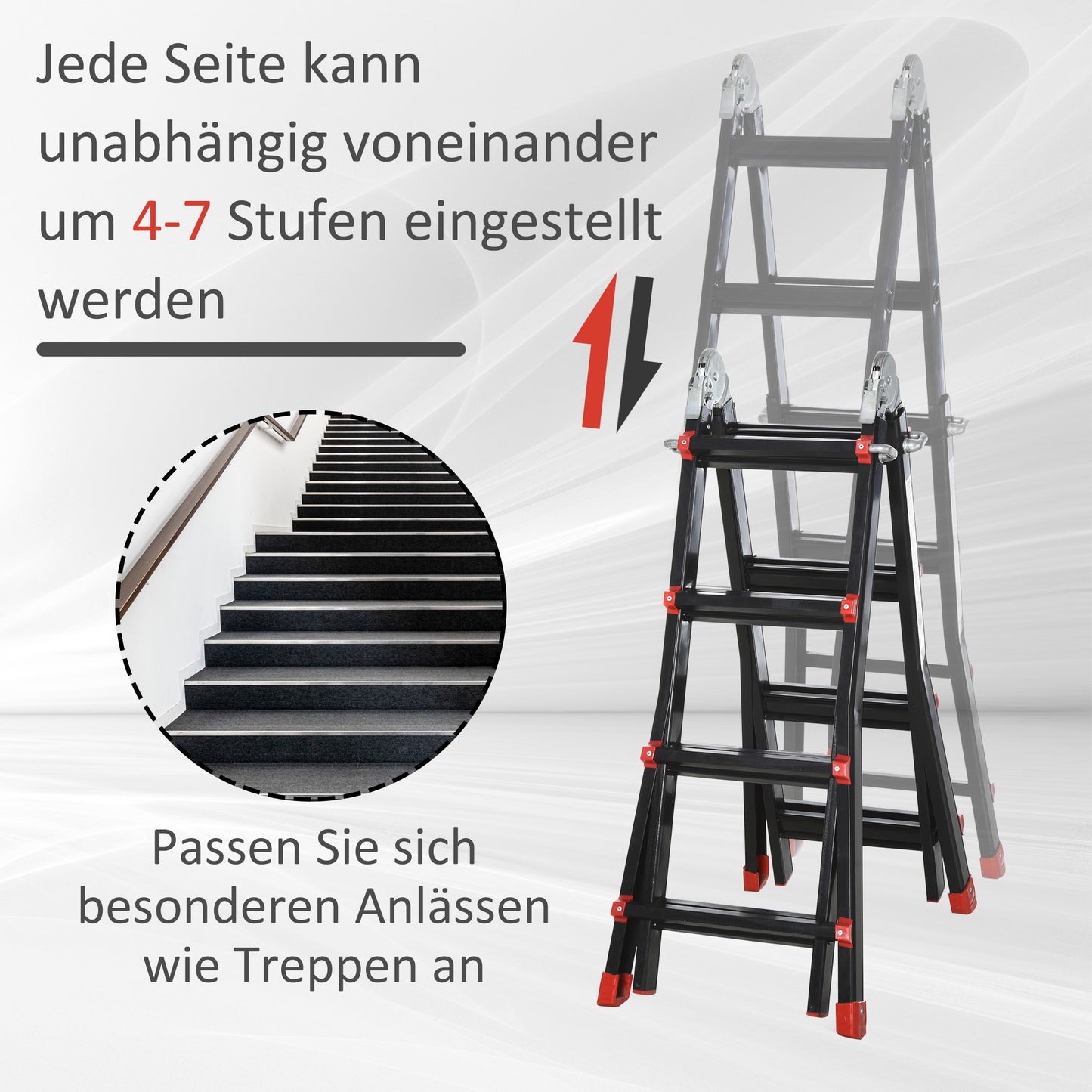 4 m aluminum telescopic ladder, foldable and non-slip, 150 kg capacity