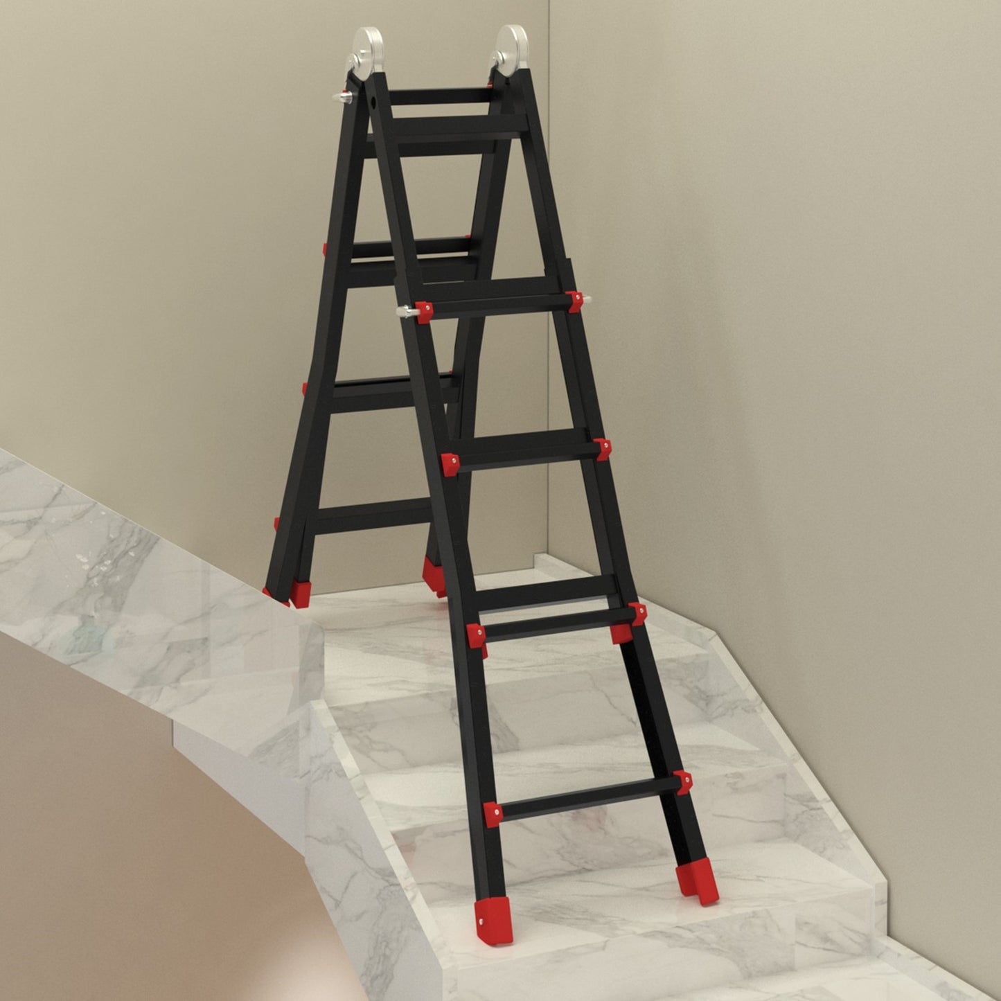 4 m aluminum telescopic ladder, foldable and non-slip, 150 kg capacity