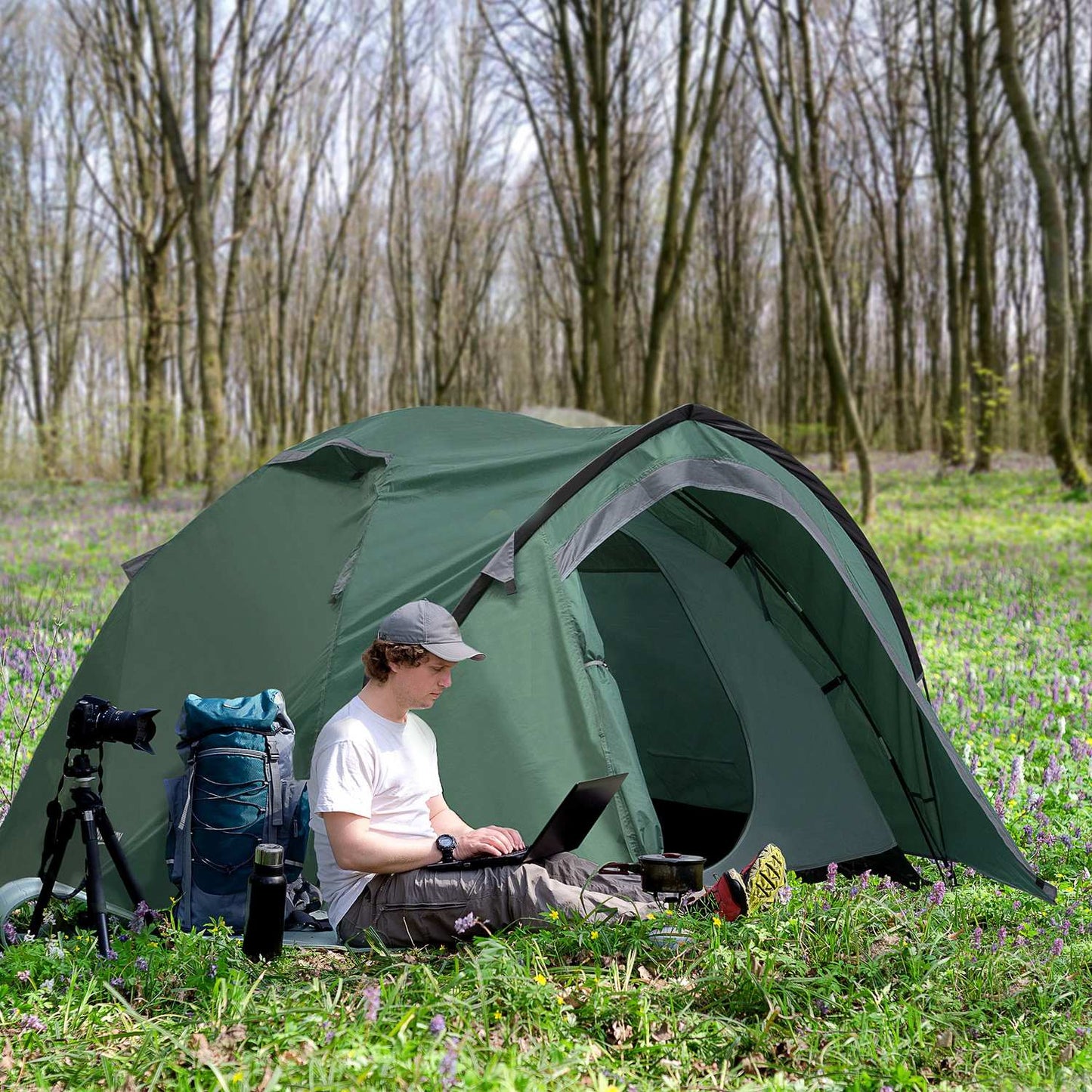 2-person dome camping tent, fiberglass, 325 x 183 x 130 cm