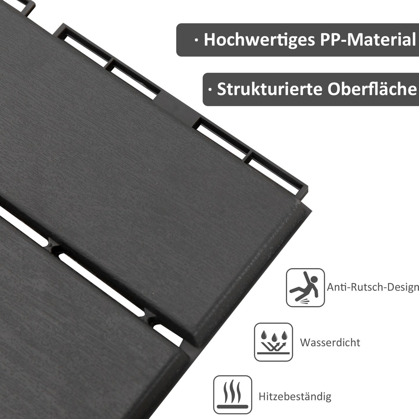 Black Plastic Balcony & Patio Click Plates, Set of 9, 30x30 cm