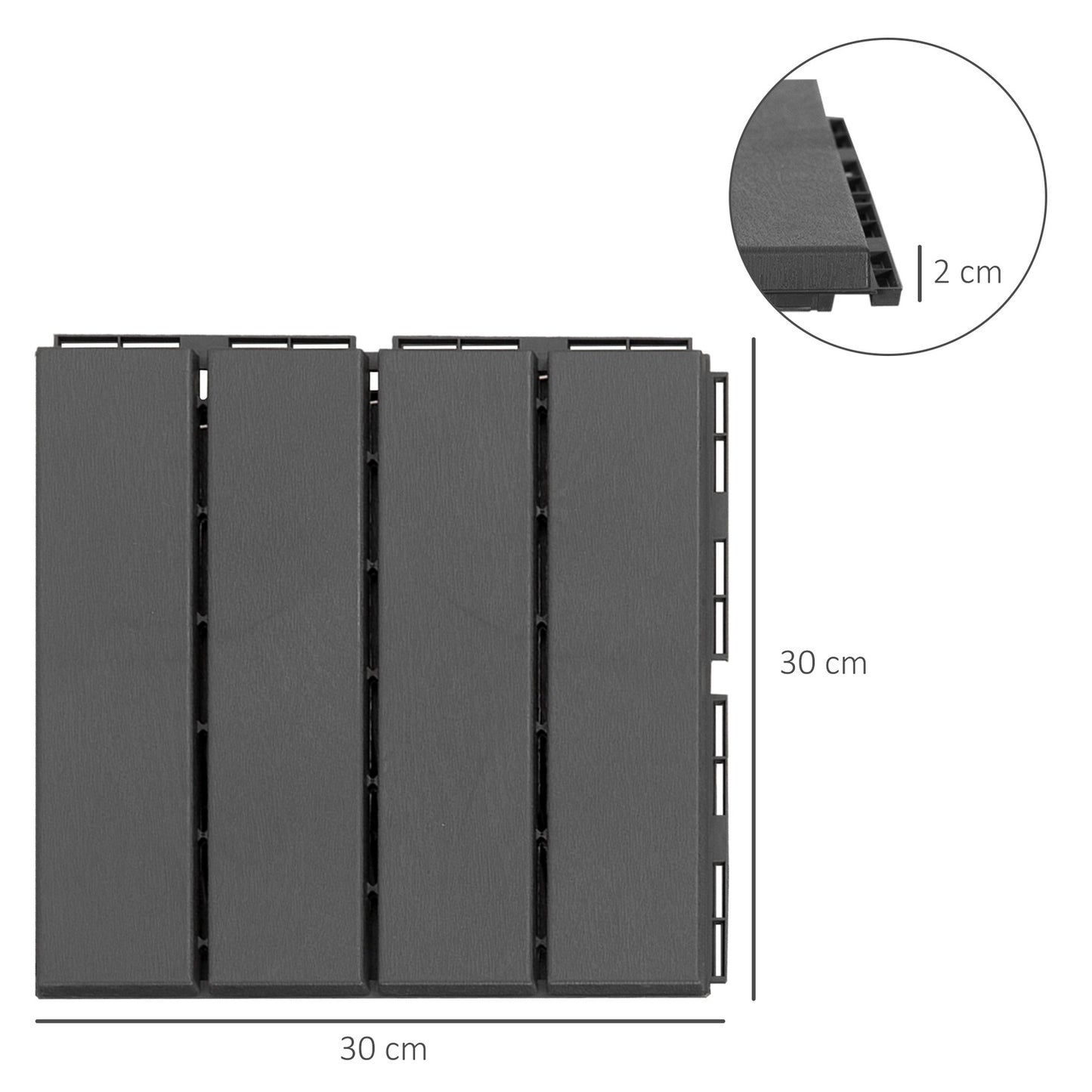 Black Plastic Balcony & Patio Click Plates, Set of 9, 30x30 cm