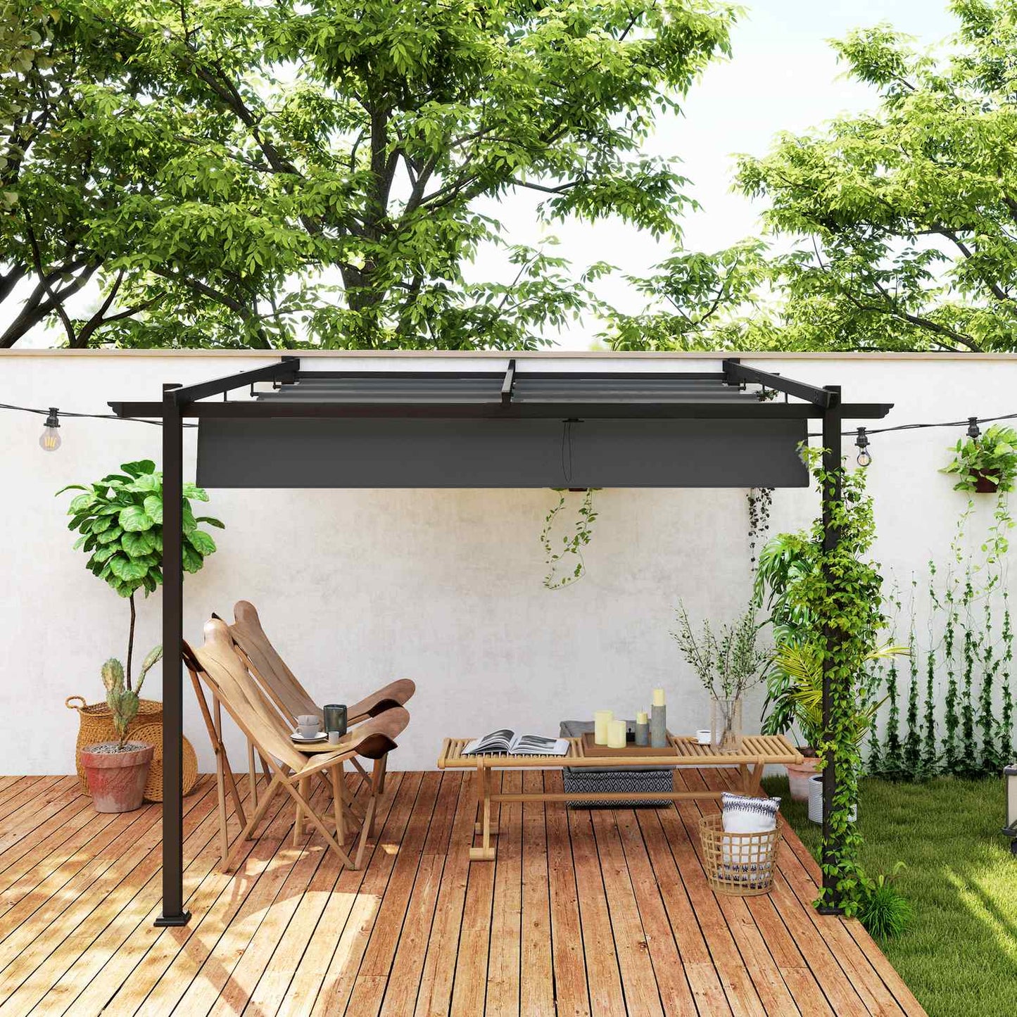 Adjustable aluminum pergola, 3x3m, dark gray sun protection