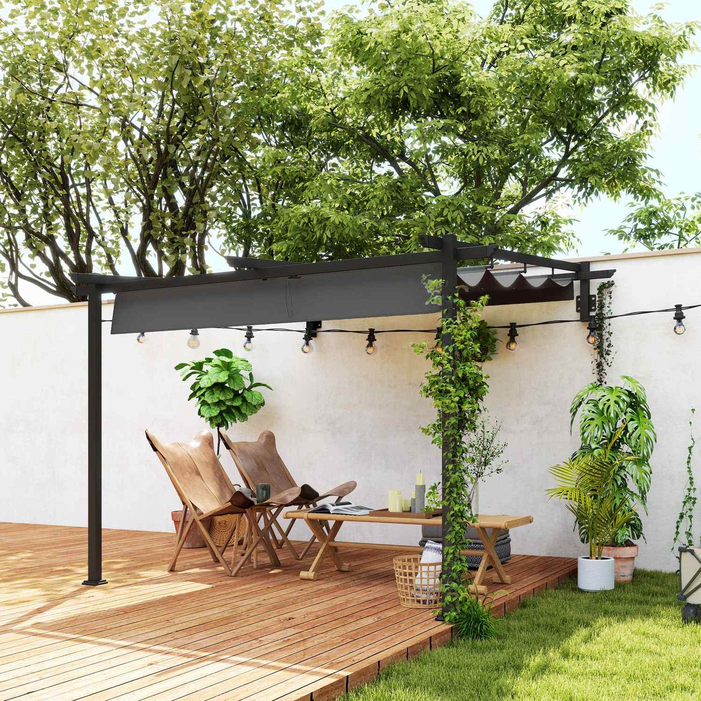 Adjustable aluminum pergola, 3x3m, dark gray sun protection