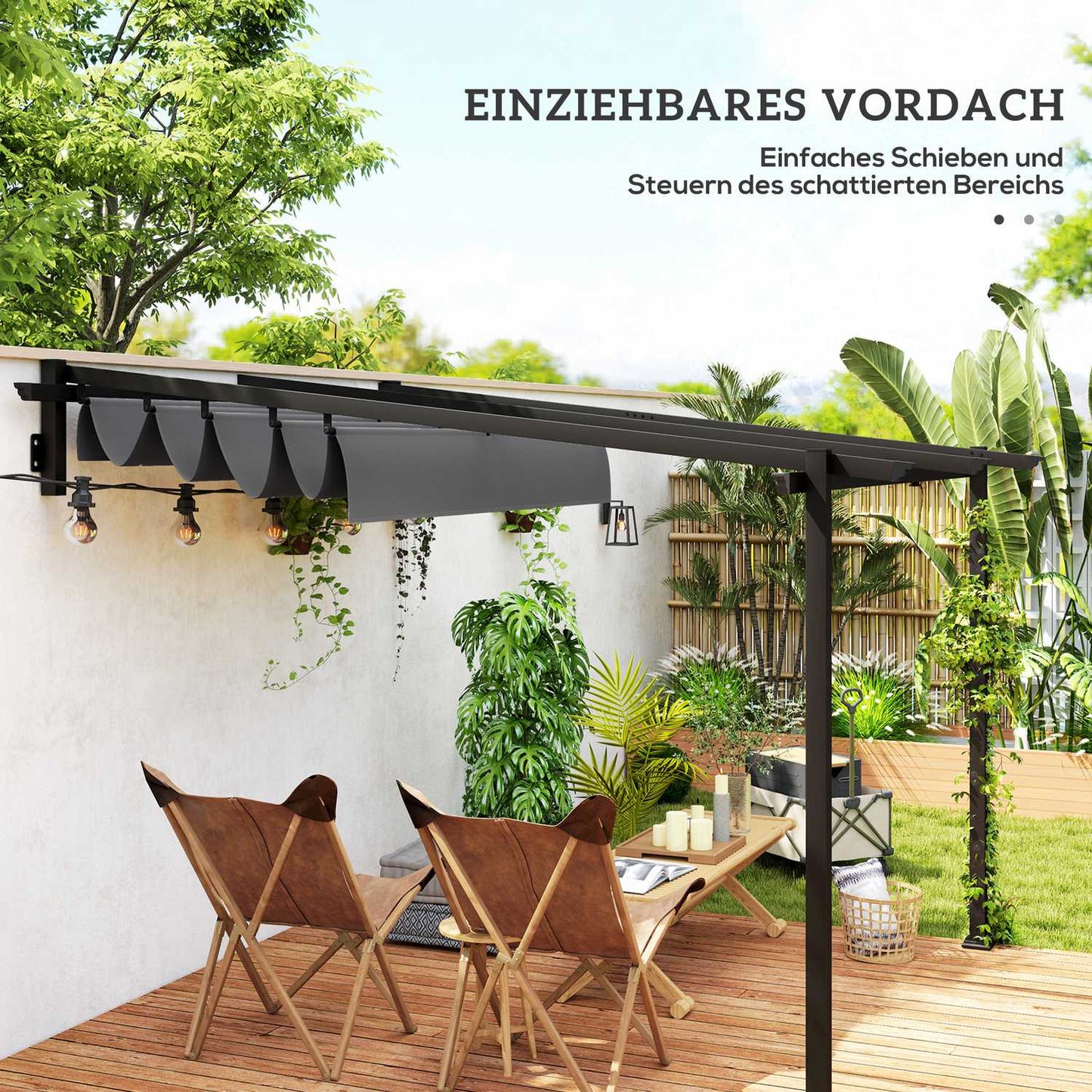 Adjustable aluminum pergola, 3x3m, dark gray sun protection