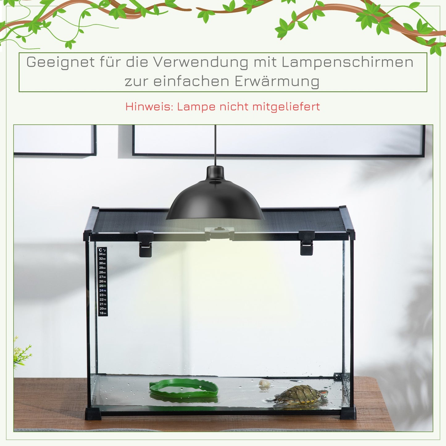 Reptile terrarium in glass with thermometer, 50x30x35cm