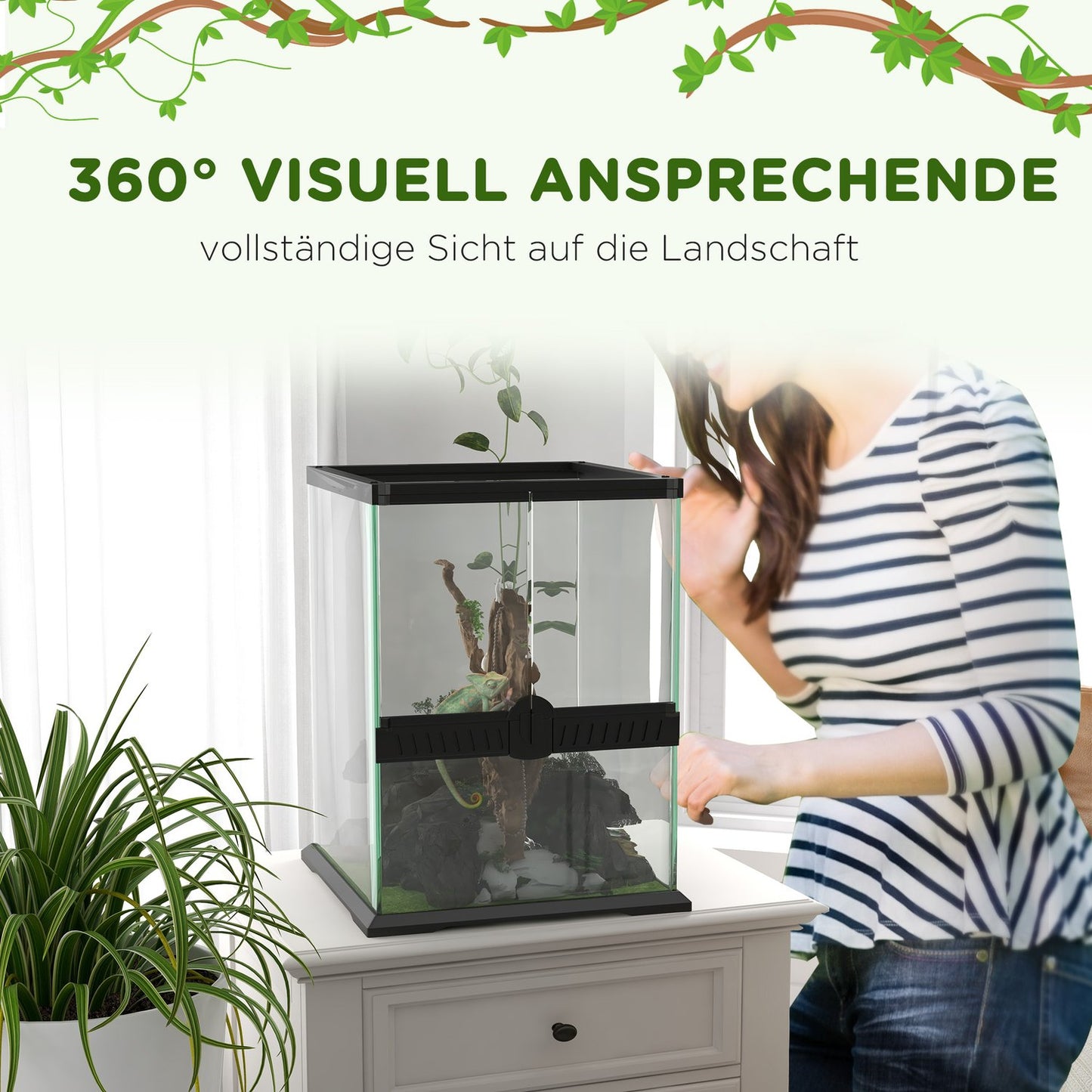 Glass terrarium for reptiles, escape-proof, 120L, 45x45x60cm