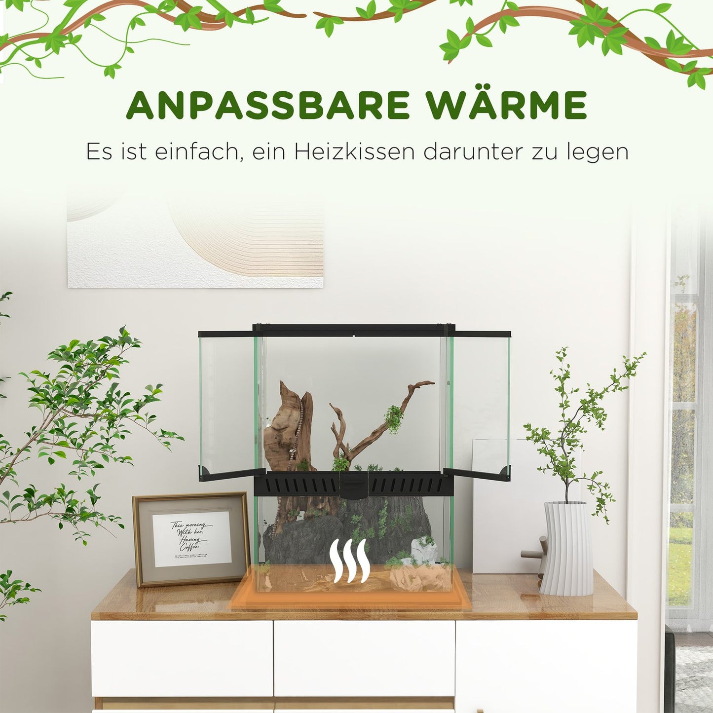 Glass terrarium for reptiles, escape-proof, 120L, 45x45x60cm