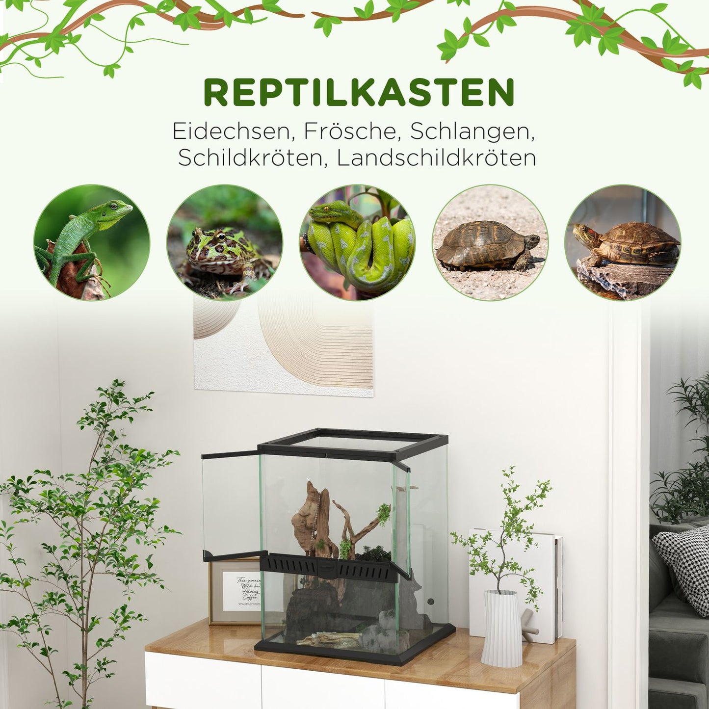 Glass terrarium for reptiles, escape-proof, 120L, 45x45x60cm