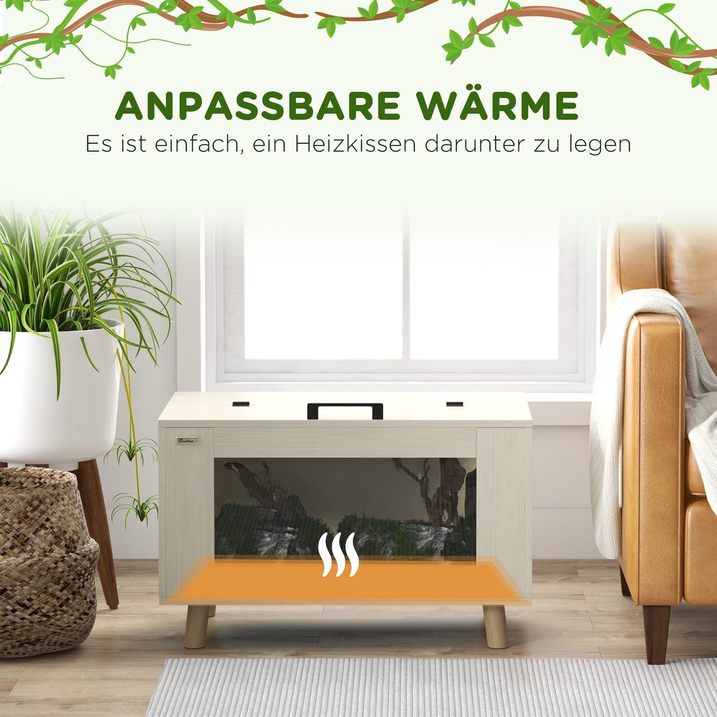 Reptile terrarium, oak, hinged lid, 80x50x50 cm