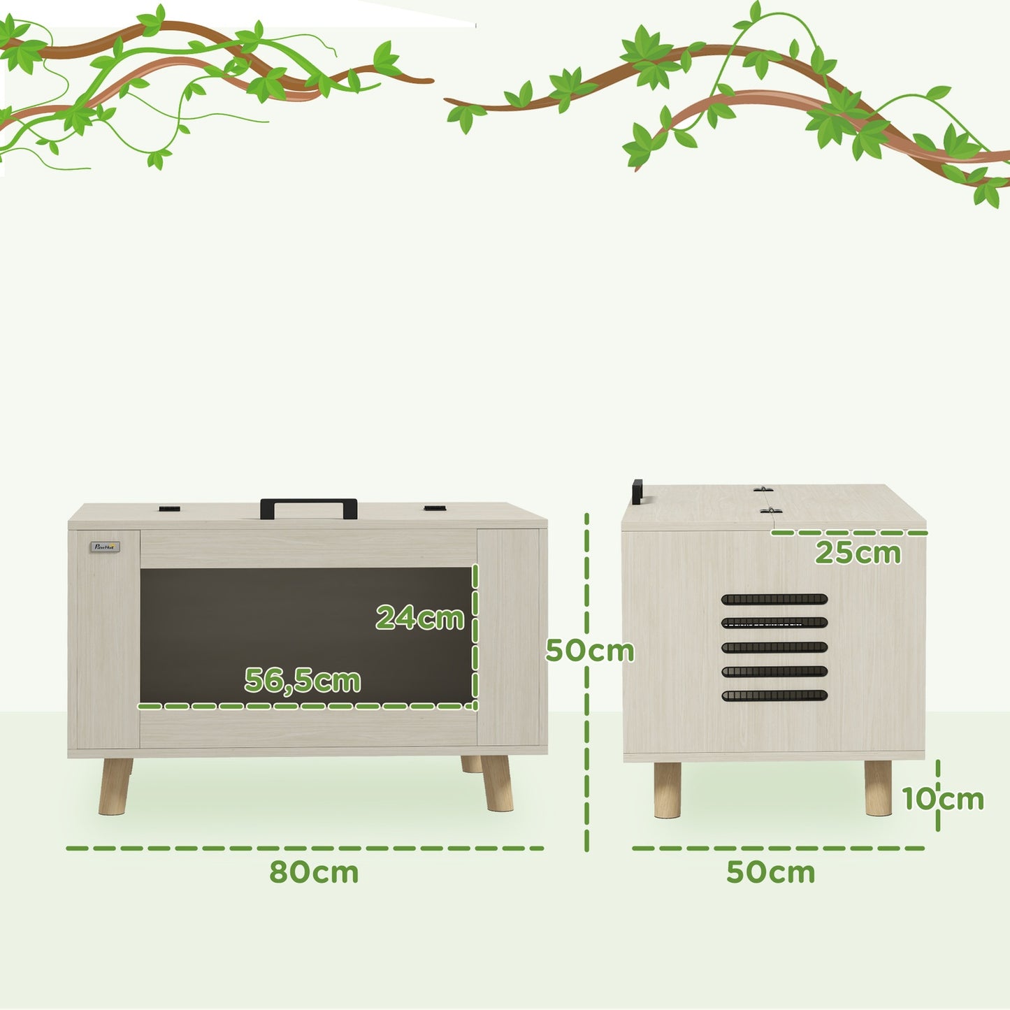 Reptile terrarium, oak, hinged lid, 80x50x50 cm