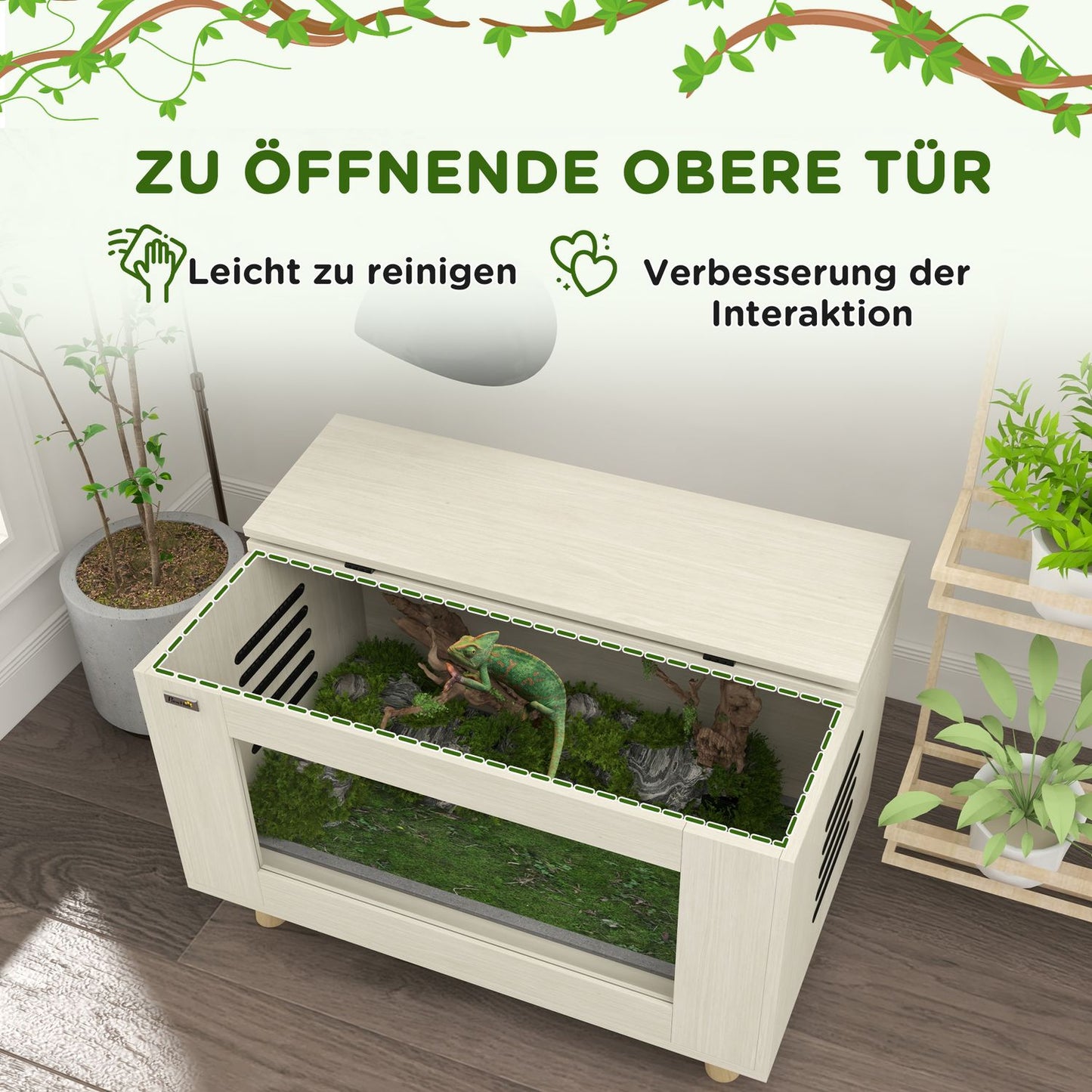 Reptile terrarium, oak, hinged lid, 80x50x50 cm