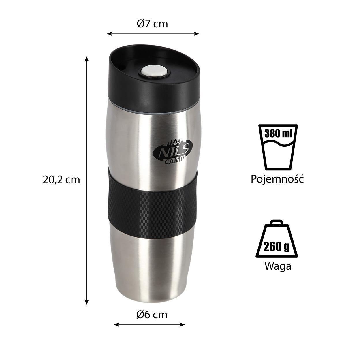 Thermal Cup, Black-Silver, Insulated, Portable