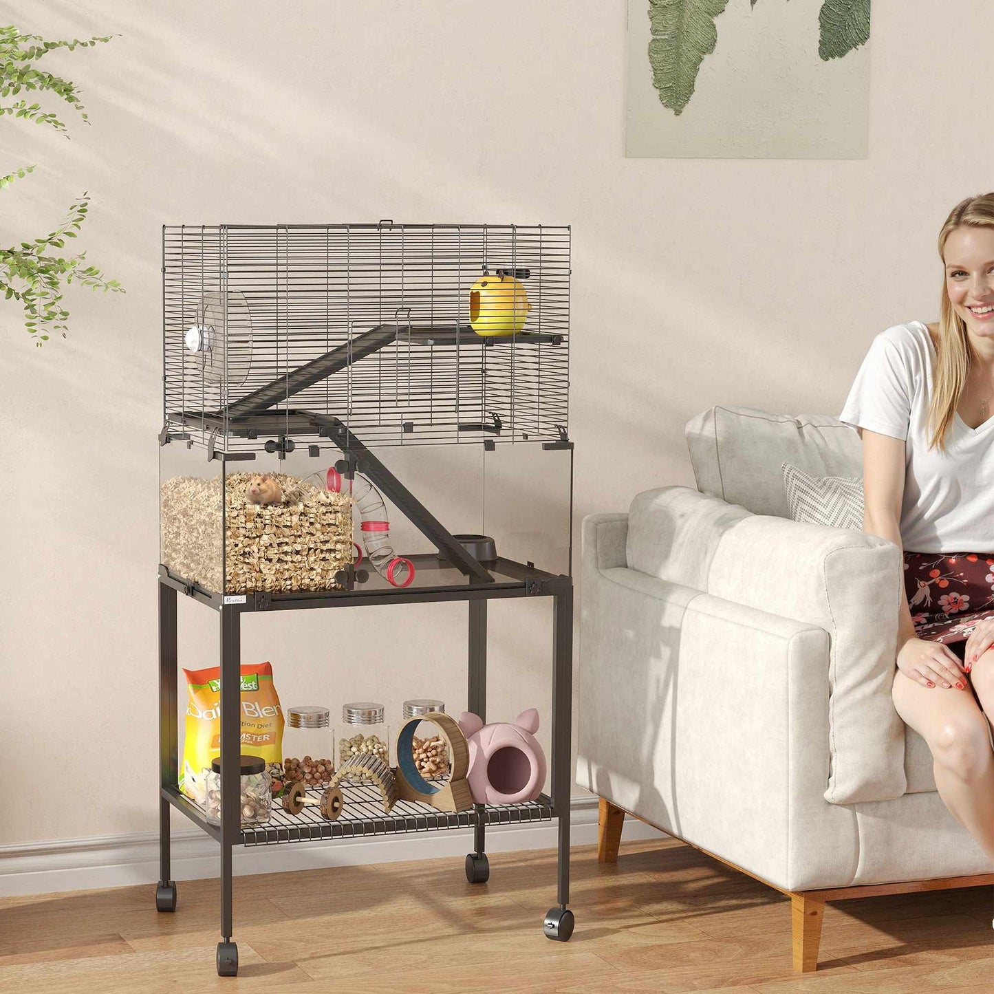 Three-Level Hamster Cage with Wheel and Accessories