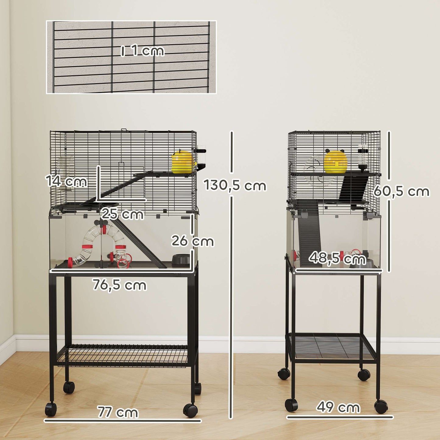 Three-Level Hamster Cage with Wheel and Accessories