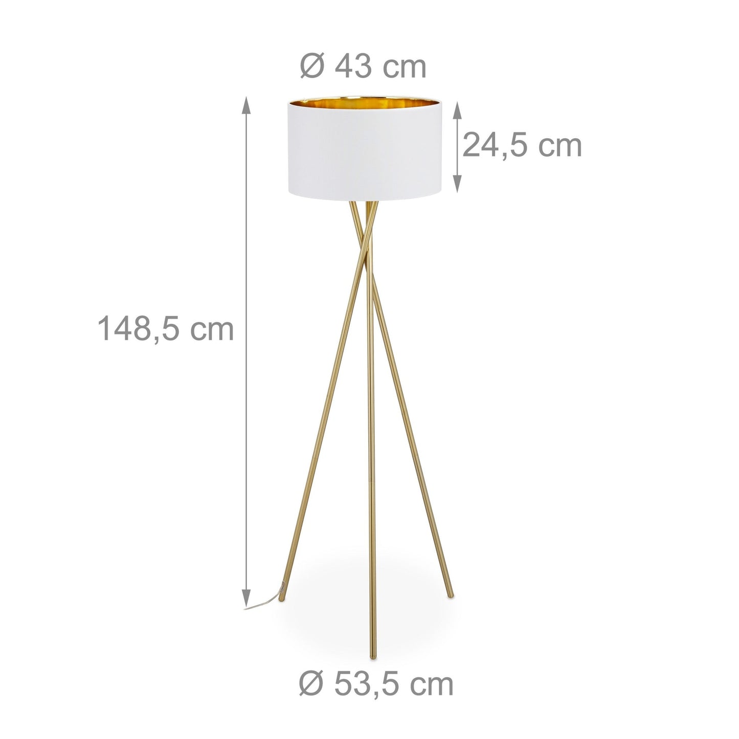 Three-legged floor lamp in white & gold
