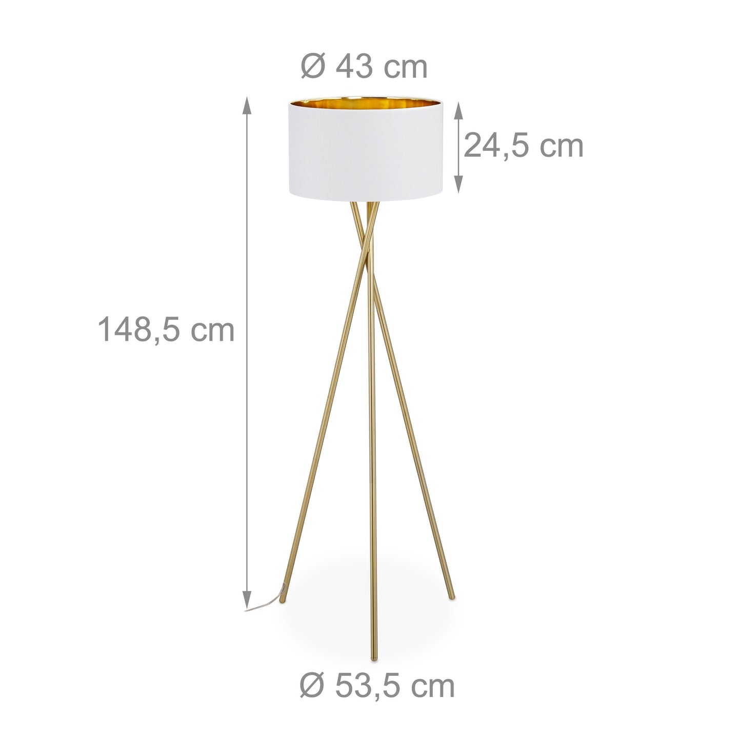 Three-legged floor lamp in white & gold
