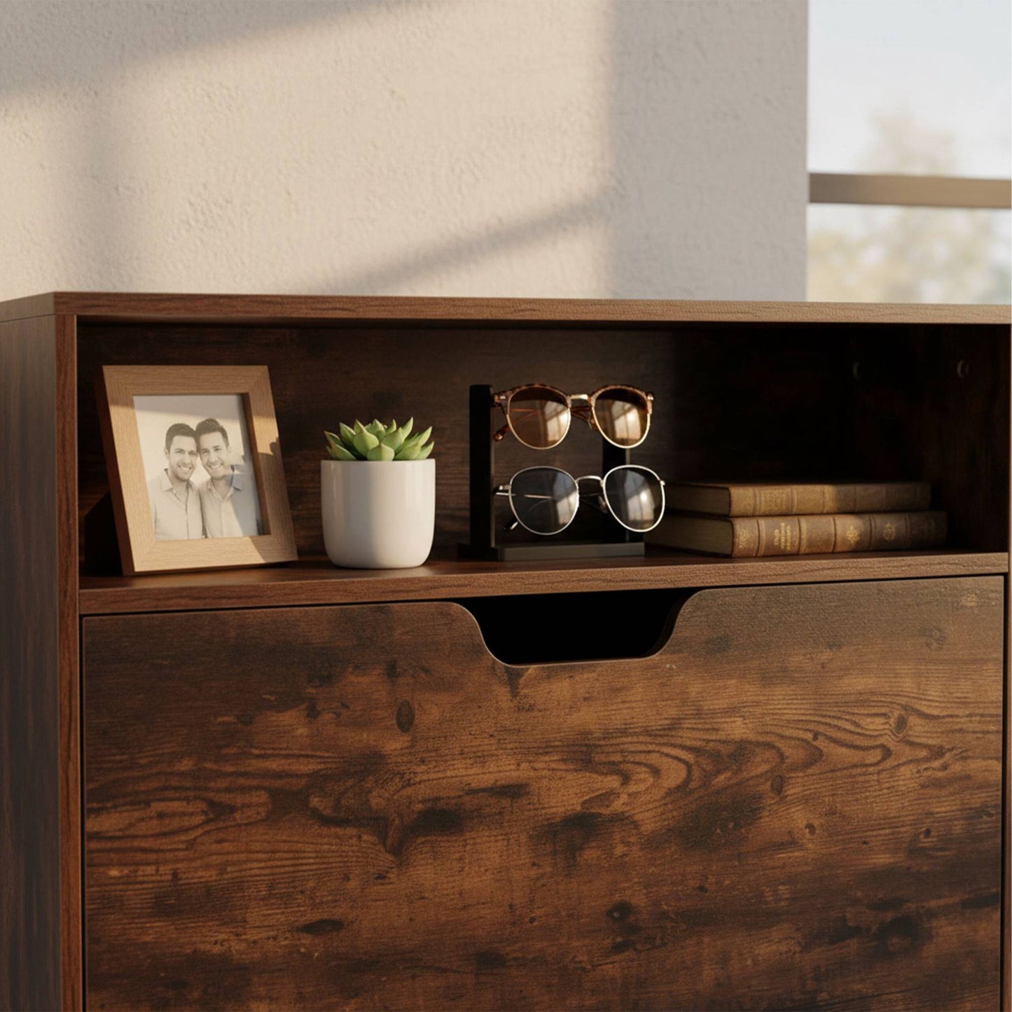 Tilt-Out Shoe Cabinet with Adjustable Dividers