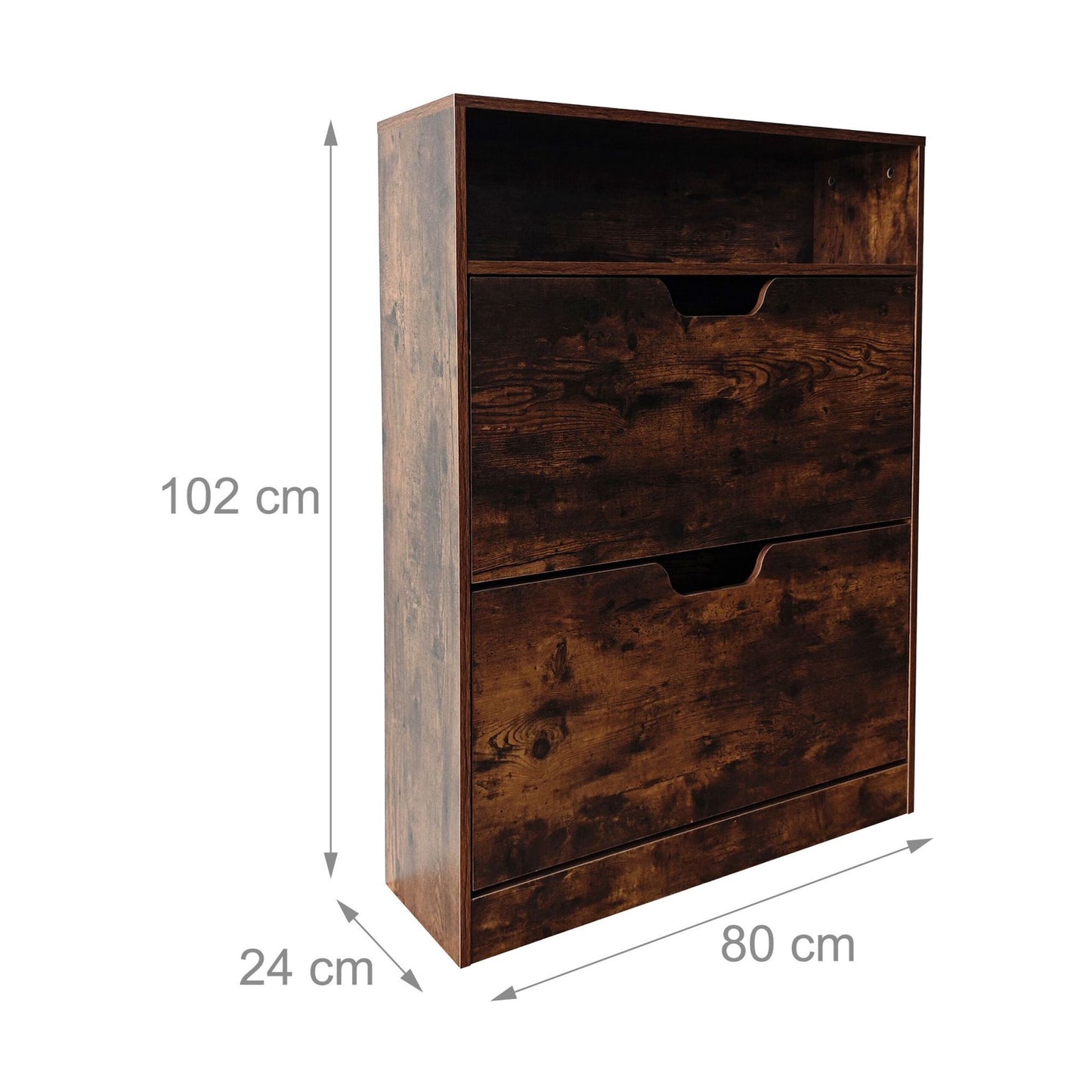 Tilt-Out Shoe Cabinet with Open Shelf, Adjustable Dividers