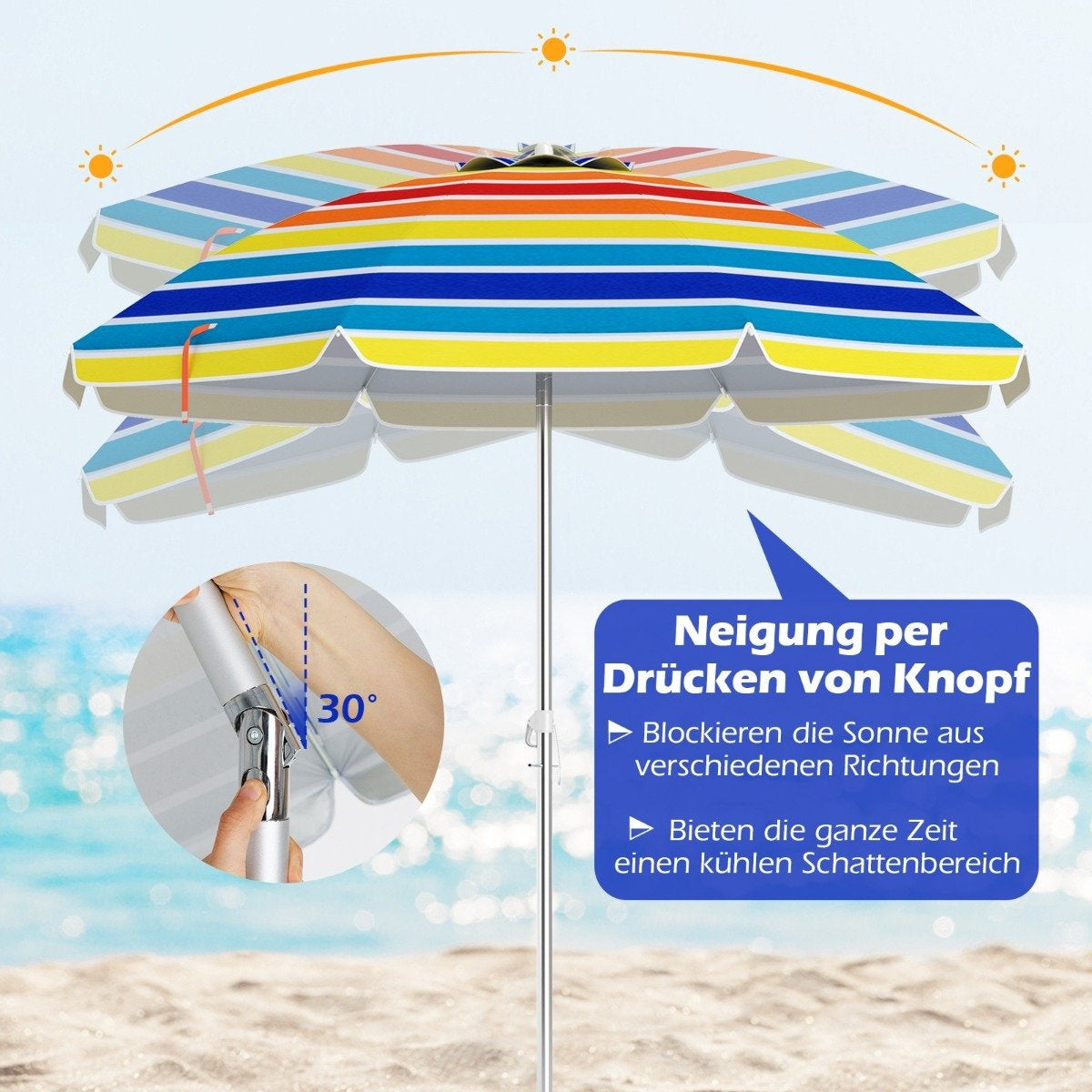 Tiltable Outdoor Umbrella with Anchor, 178 cm, Portable