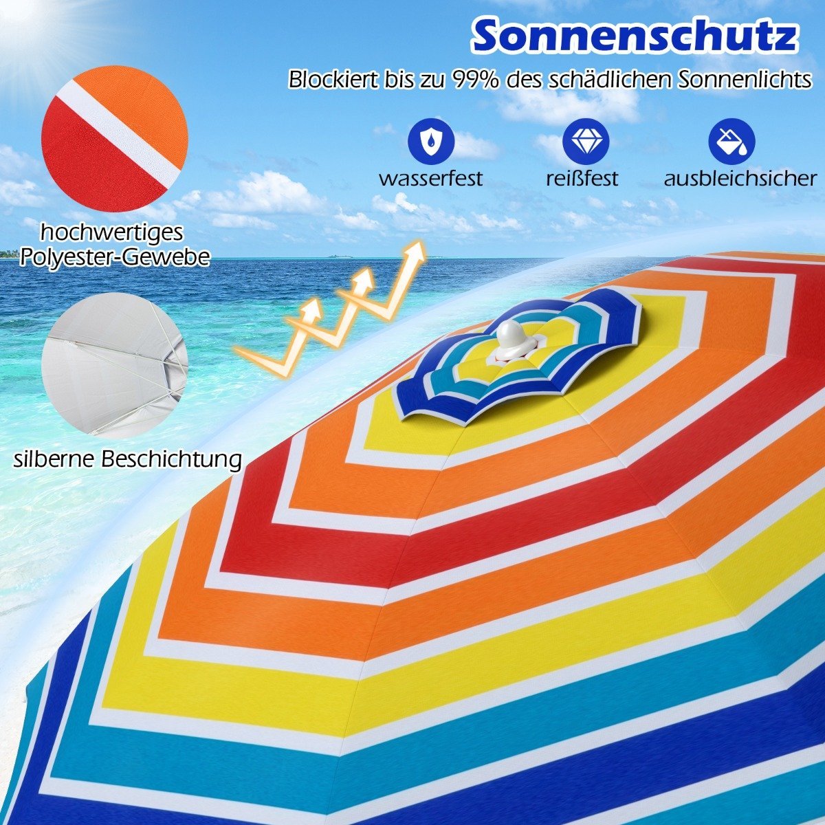 Tiltable Outdoor Umbrella with Anchor, 178 cm, Portable
